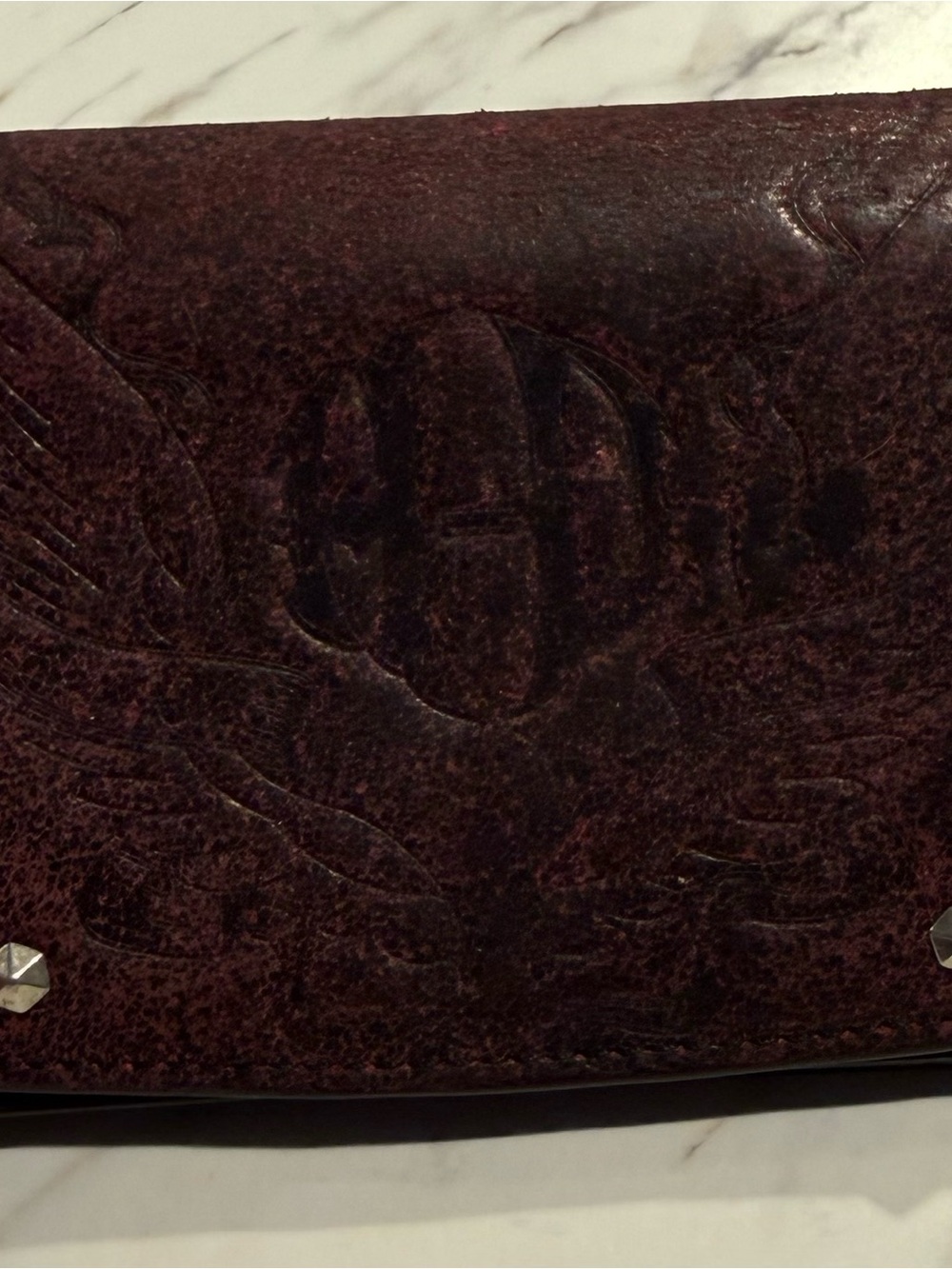 Harley Davidson Studded Embossed Wing-Accent Satchel in Dusty Plum with matching - Picture 4 of 8